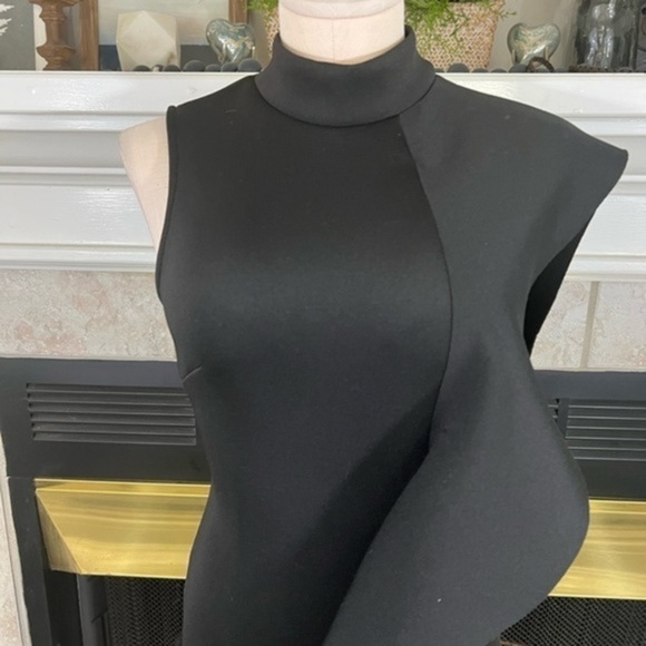 K.Jen Bodycon Black Scuba Mini Dress with Side Draping - Picture 2 of 10